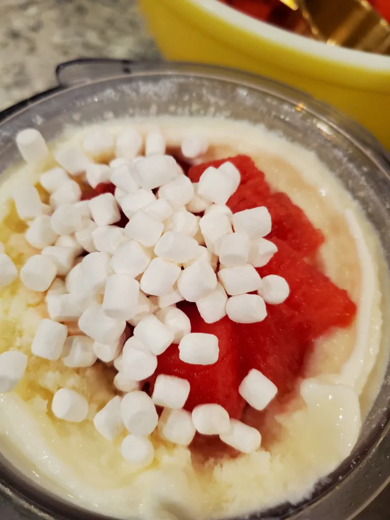 vanilla ninja base + cold watermelon + mini marshmallows